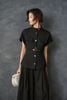 BAK33829 - Áo kiểu công sở vải thô dáng peplum cổ cao tay cộc thân áo phối dây đai tạo kiểu - PANTIO