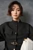 BAK33829 - Áo kiểu công sở vải thô dáng peplum cổ cao tay cộc thân áo phối dây đai tạo kiểu - PANTIO