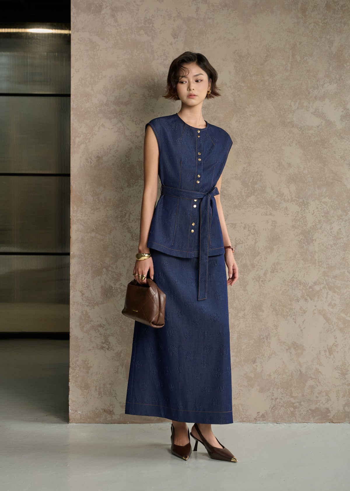 BJD33921 - Chân váy dài vải denim dáng chữ A cạp cao khoá thân sau - PANTIO