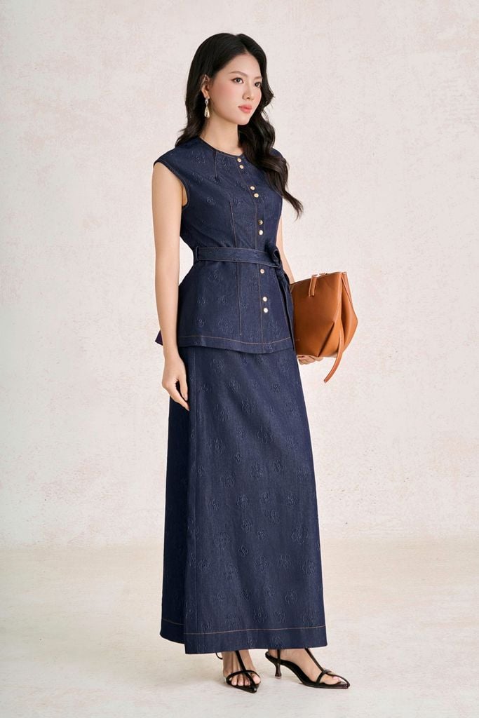 BJD33921 - Chân váy dài vải denim dáng chữ A cạp cao khoá thân sau - PANTIO