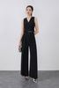 BQD73183 - Quần dài công sở vải phi cát dáng suông ống đứng phối vạt thời trang cạp đính phụ kiện kim loại - PANTIO