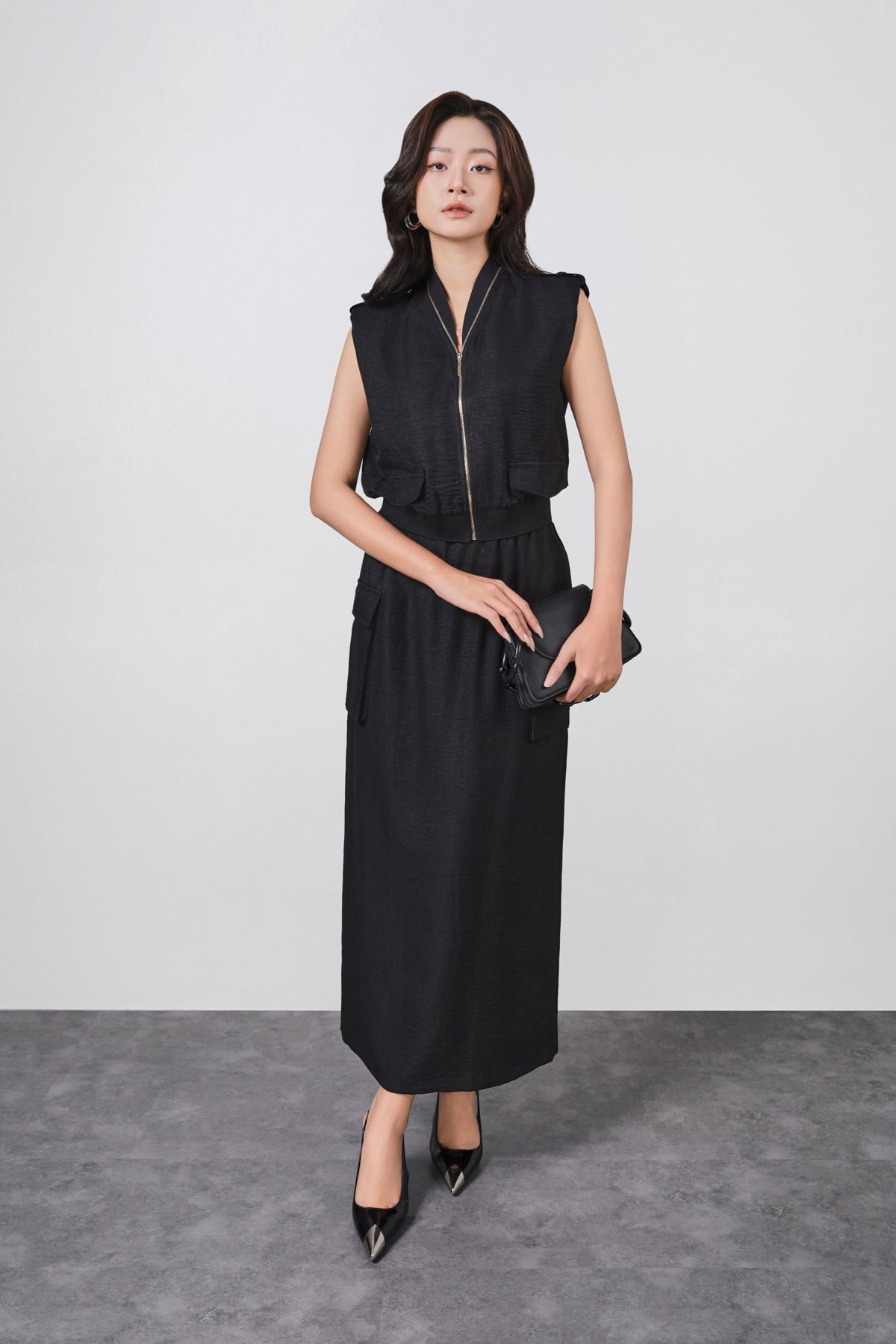 BJD73509 - Chân váy dài công sở vải thô đũi dáng suông cạp chun thân váy có túi hộp tạo kiểu thời trang - PANTIO