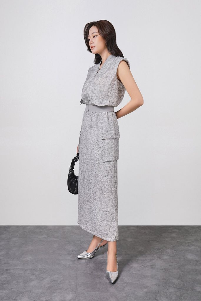 BJD73509 - Chân váy dài công sở vải thô đũi dáng suông cạp chun thân váy có túi hộp tạo kiểu thời trang - PANTIO