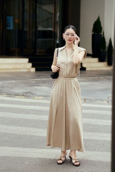 BQD73512 - Quần dài dạo phố vải tuytsi dáng suông ống rộng có túi cạp chun xếp nhún tạo xoè - PANTIO