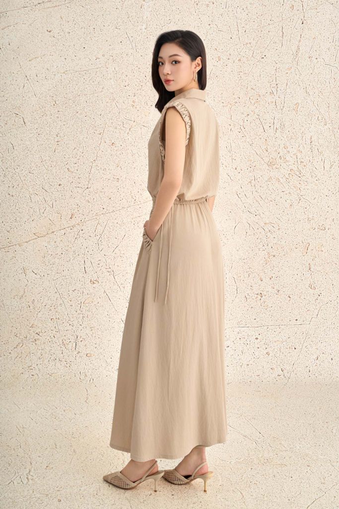 BQD73512 - Quần dài dạo phố vải tuytsi dáng suông ống rộng có túi cạp chun xếp nhún tạo xoè - PANTIO