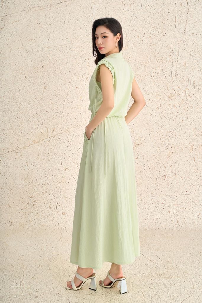 BQD73512 - Quần dài dạo phố vải tuytsi dáng suông ống rộng có túi cạp chun xếp nhún tạo xoè - PANTIO