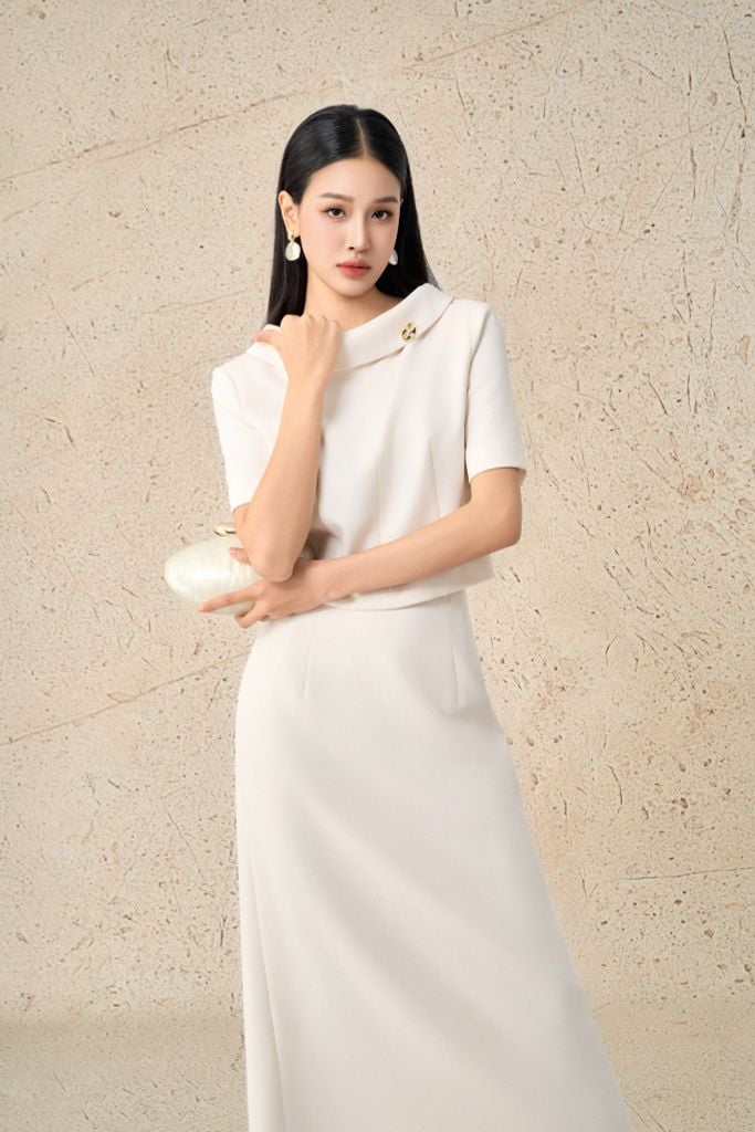 BJD73552 - Chân váy dài công sở vải thô dáng suông cạp liền eo phối phụ kiện thời trang khoá thân sau - PANTIO