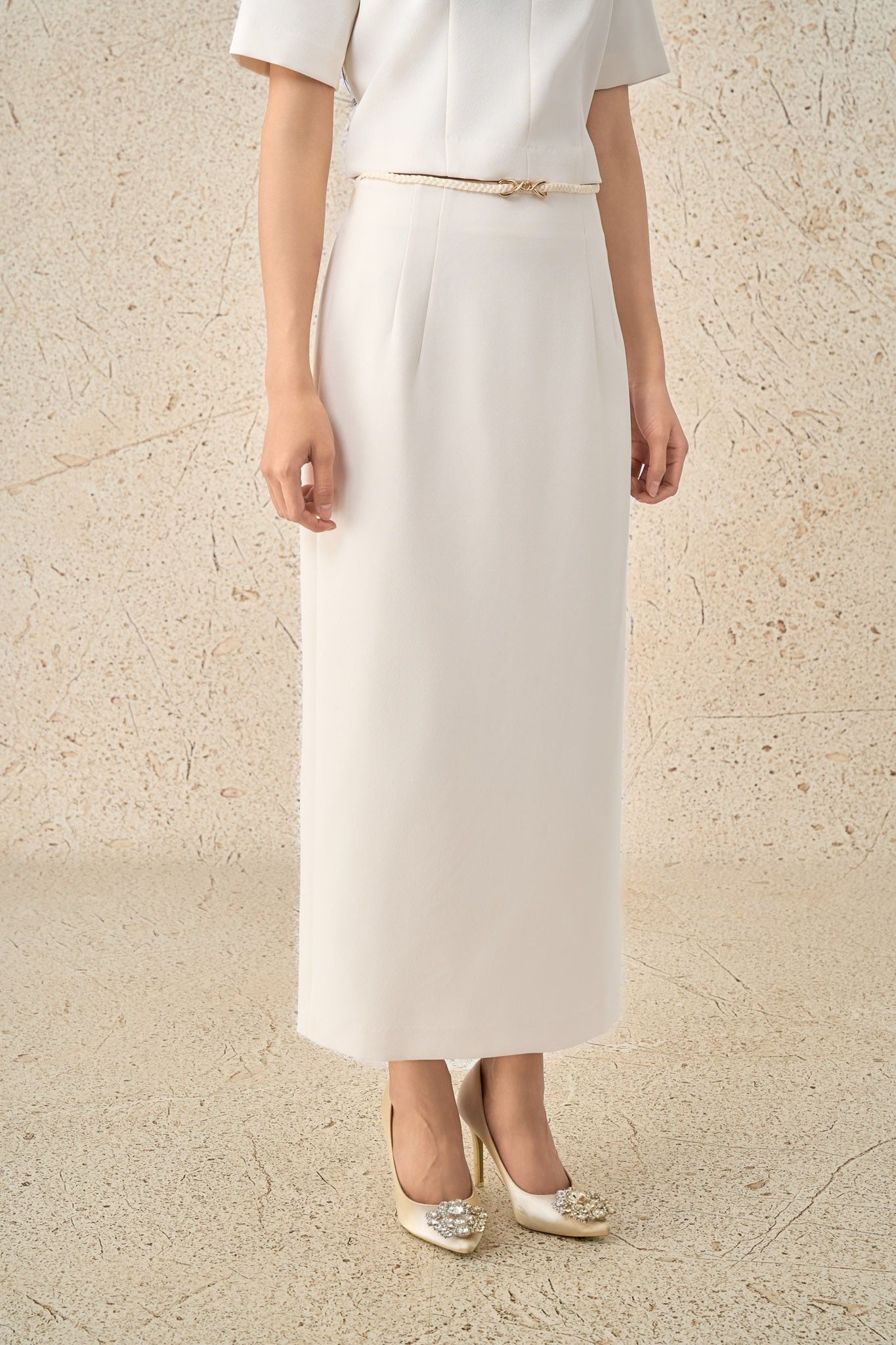 BJD73552 - Chân váy dài công sở vải thô dáng suông cạp liền eo phối phụ kiện thời trang khoá thân sau - PANTIO