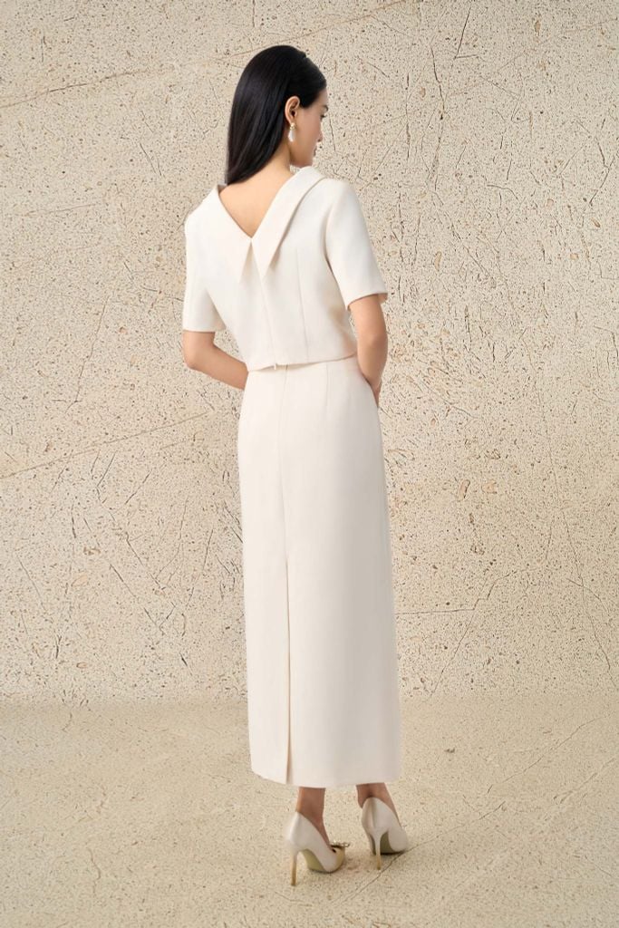 BJD73552 - Chân váy dài công sở vải thô dáng suông cạp liền eo phối phụ kiện thời trang khoá thân sau - PANTIO