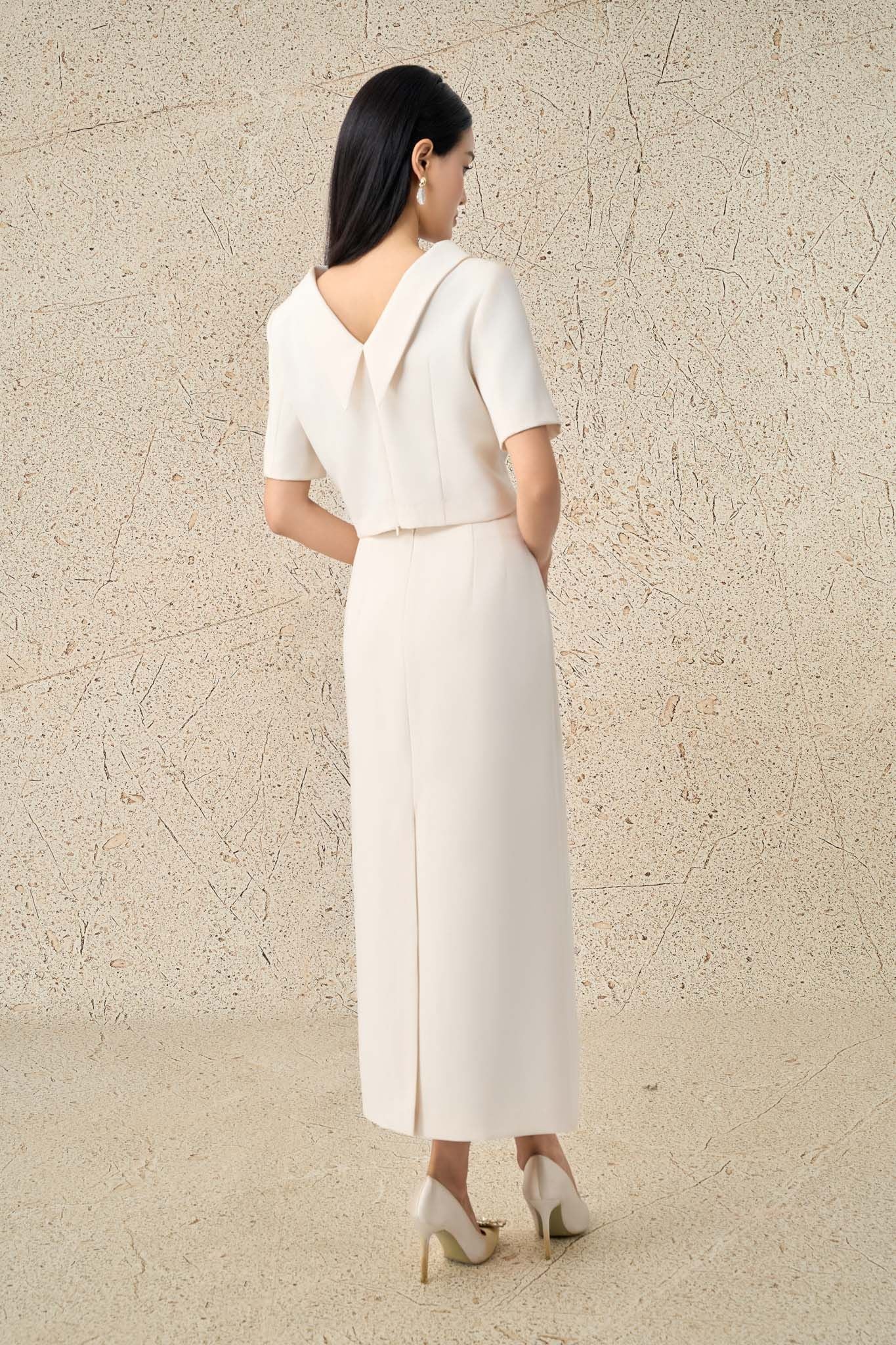 BJD73552 - Chân váy dài công sở vải thô dáng suông cạp liền eo phối phụ kiện thời trang khoá thân sau - PANTIO