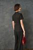 BAK73553 - Áo kiểu công sở vải tuytsi dáng peplum cổ xẻ V tay cộc thân áo phối đai tạo kiểu - PANTIO