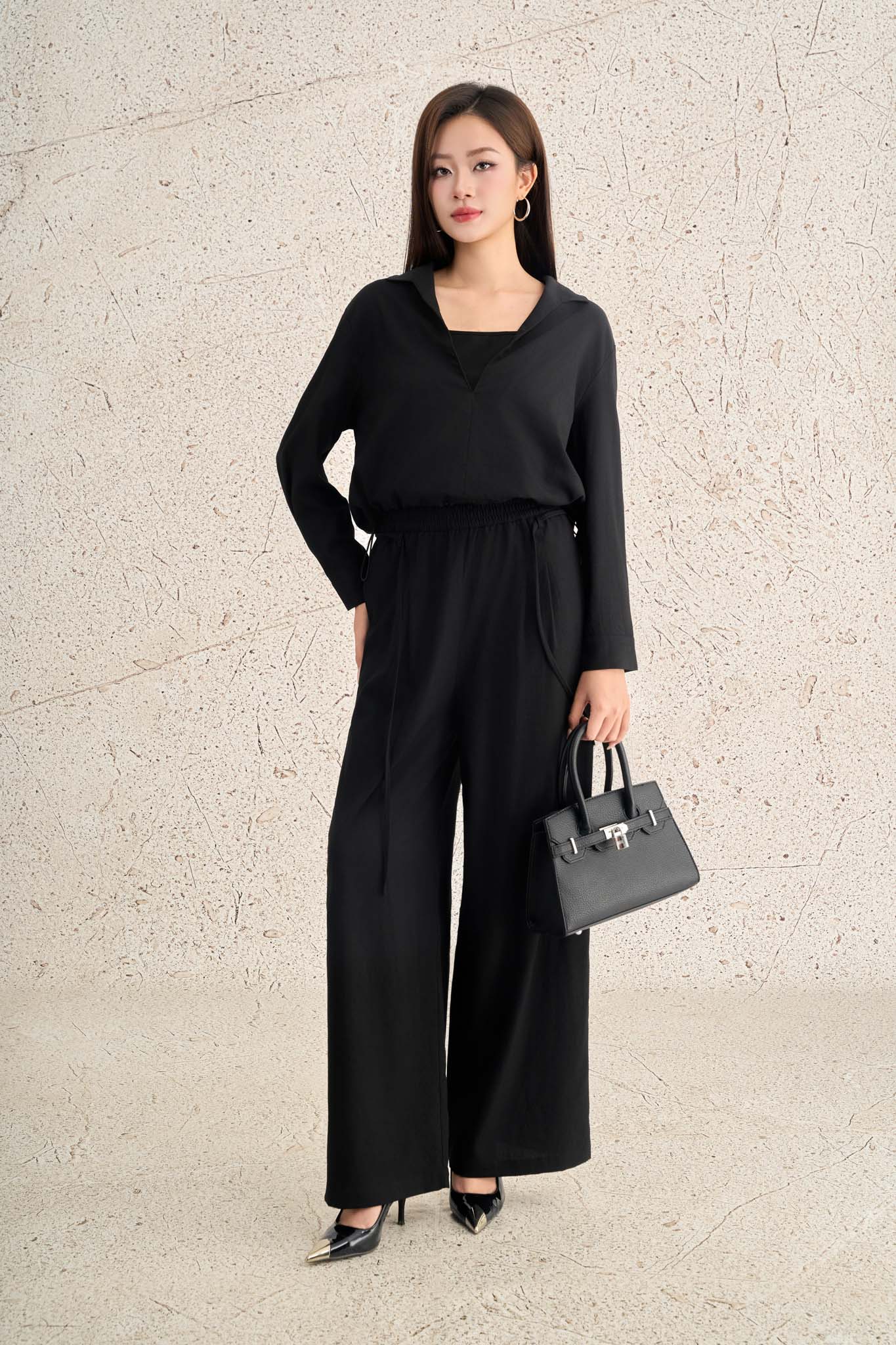 BQD73632 - Quần dài dạo phố vải thô mỏng dáng suông ống đứng cạp chun co giãn - PANTIO