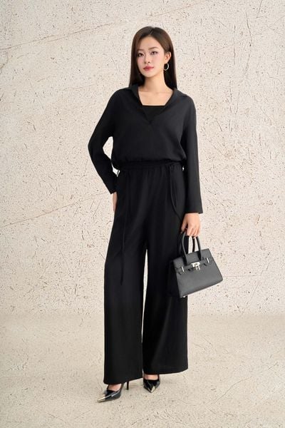 BQD73632 - Quần dài dạo phố vải thô mỏng dáng suông ống đứng cạp chun co giãn - PANTIO