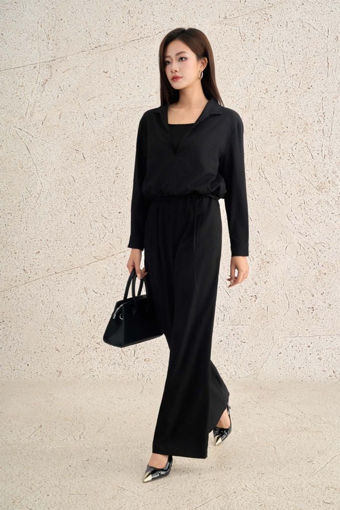 BQD73632 - Quần dài dạo phố vải thô mỏng dáng suông ống đứng cạp chun co giãn - PANTIO