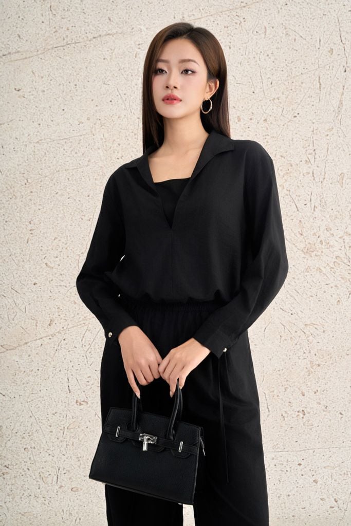 BQD73632 - Quần dài dạo phố vải thô mỏng dáng suông ống đứng cạp chun co giãn - PANTIO