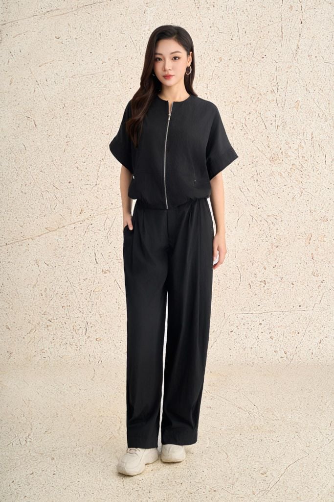 BQD73635 - Quần dài dạo phố vải thô mỏng dáng suông ống rộng có túi cạp chun co giãn - PANTIO