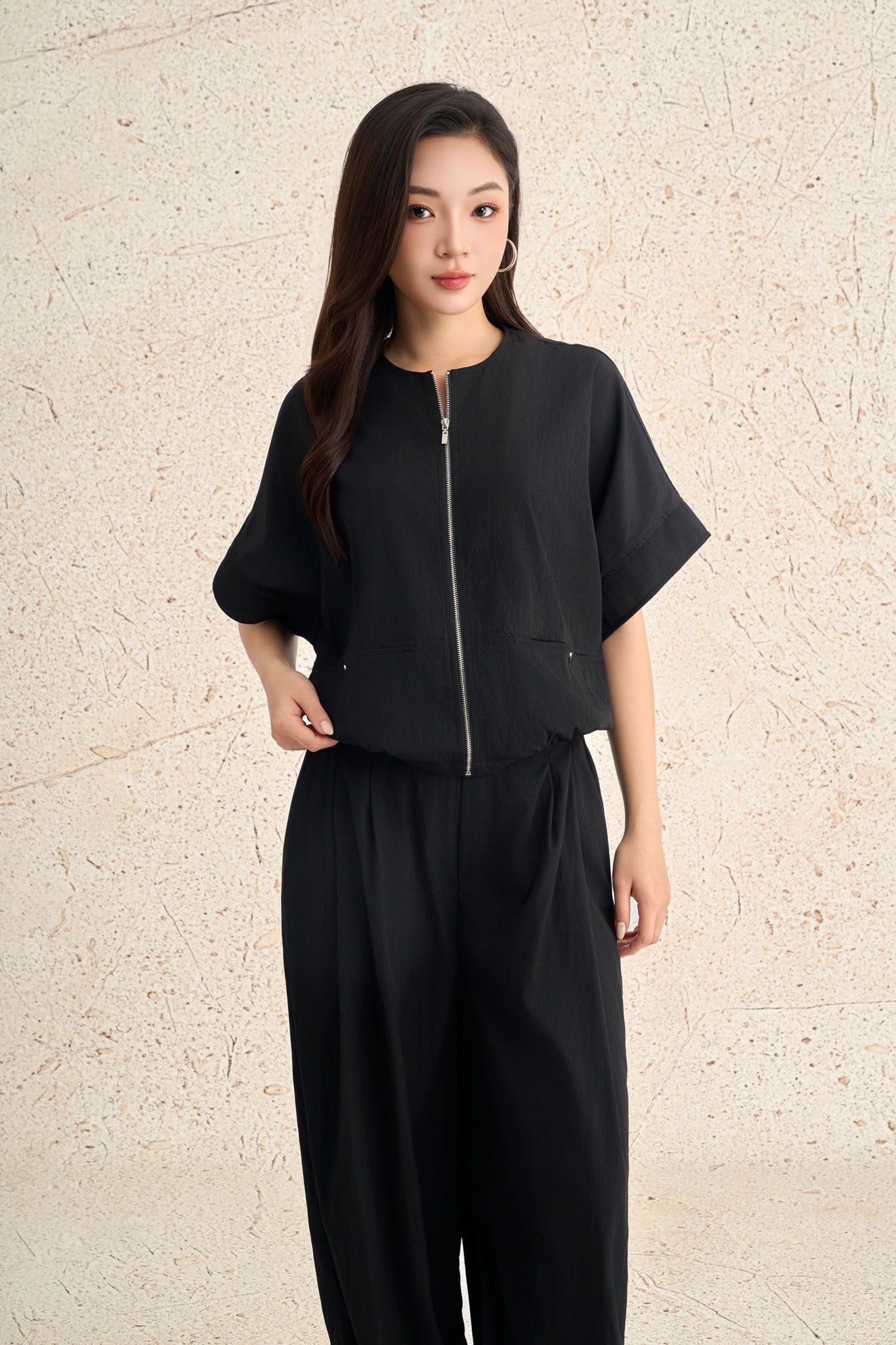 BQD73635 - Quần dài dạo phố vải thô mỏng dáng suông ống rộng có túi cạp chun co giãn - PANTIO