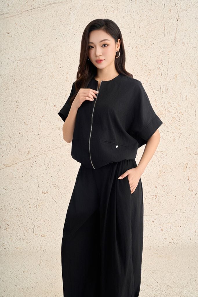 BQD73635 - Quần dài dạo phố vải thô mỏng dáng suông ống rộng có túi cạp chun co giãn - PANTIO