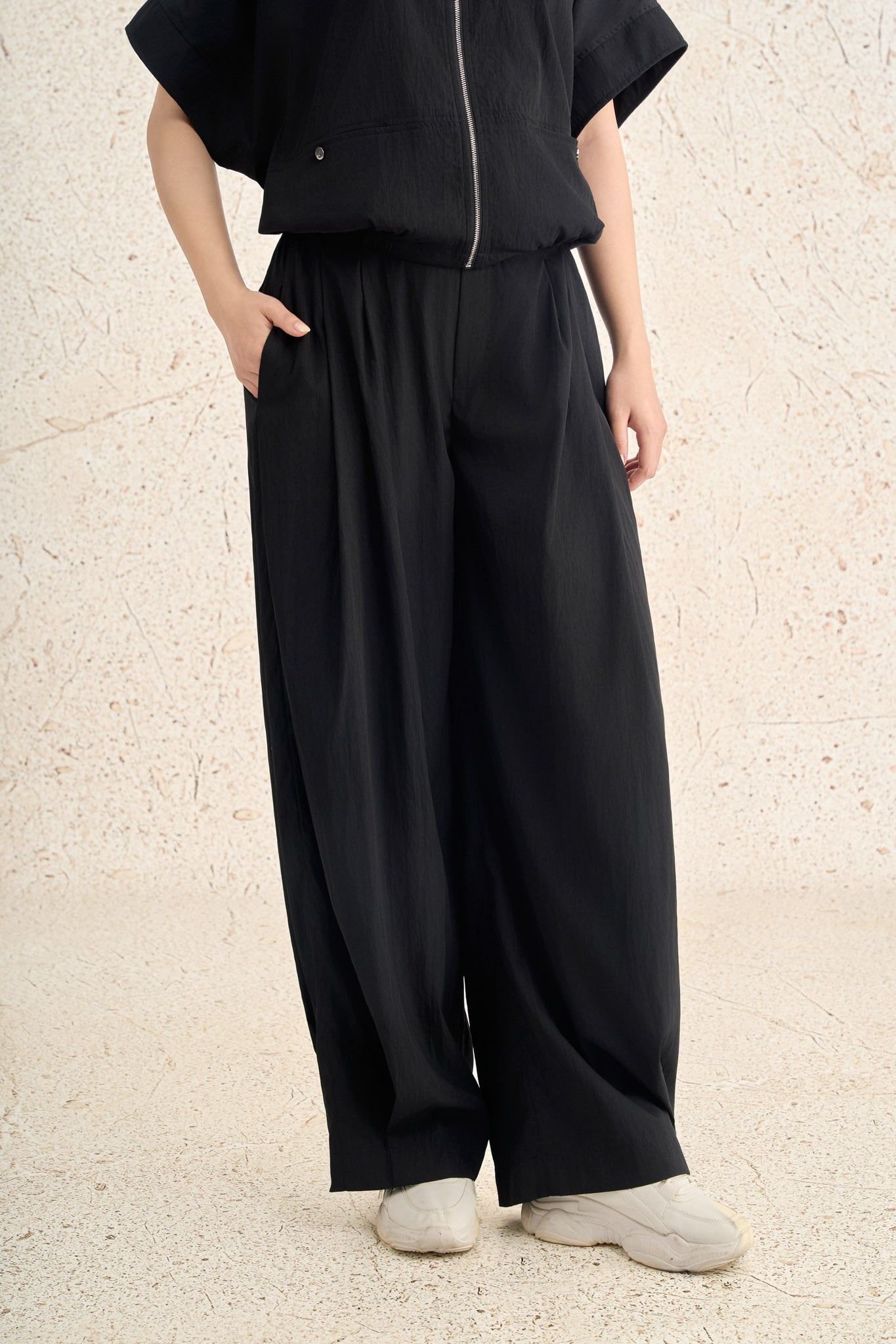 BQD73635 - Quần dài dạo phố vải thô mỏng dáng suông ống rộng có túi cạp chun co giãn - PANTIO