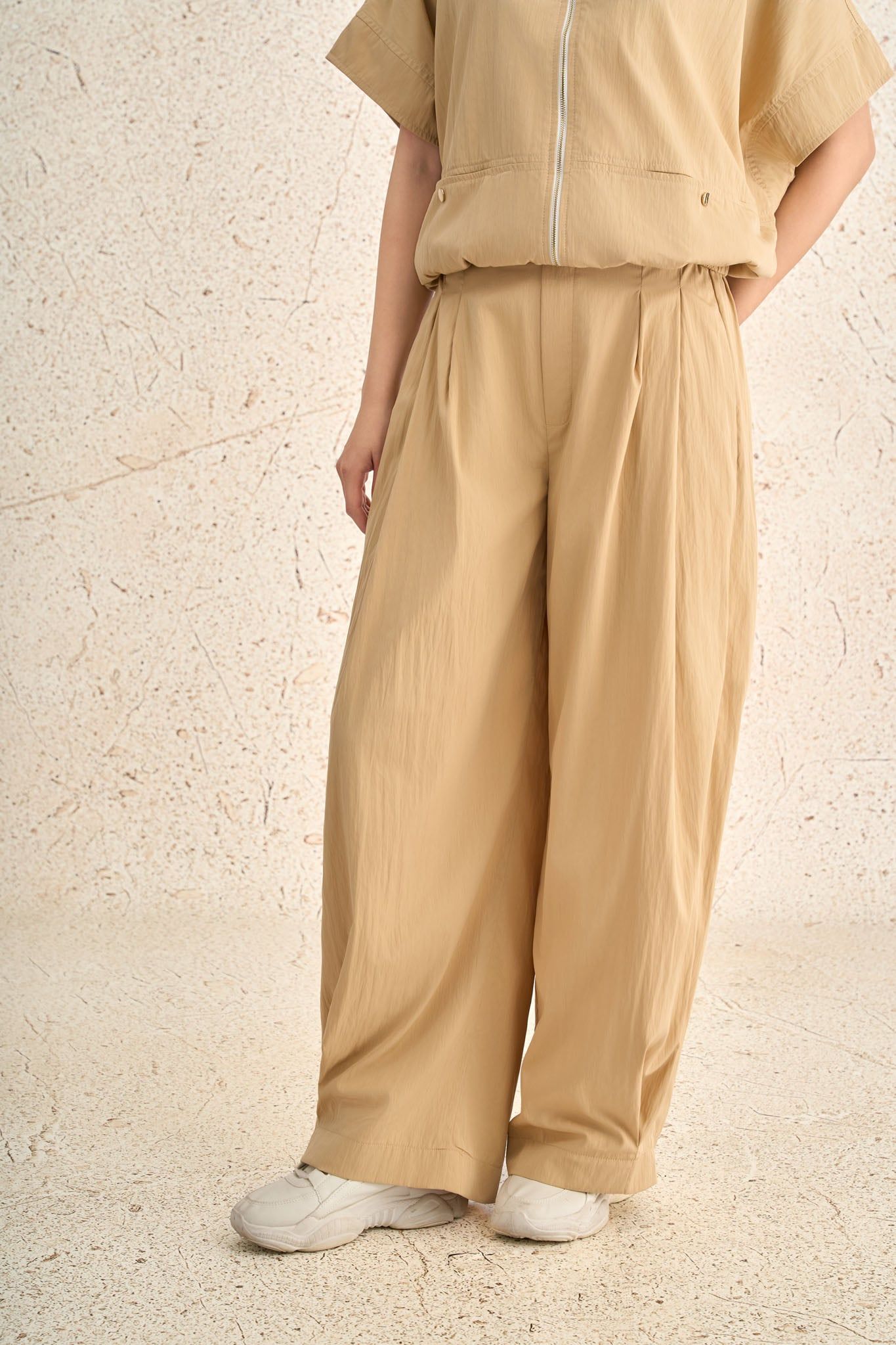 BQD73635 - Quần dài dạo phố vải thô mỏng dáng suông ống rộng có túi cạp chun co giãn - PANTIO