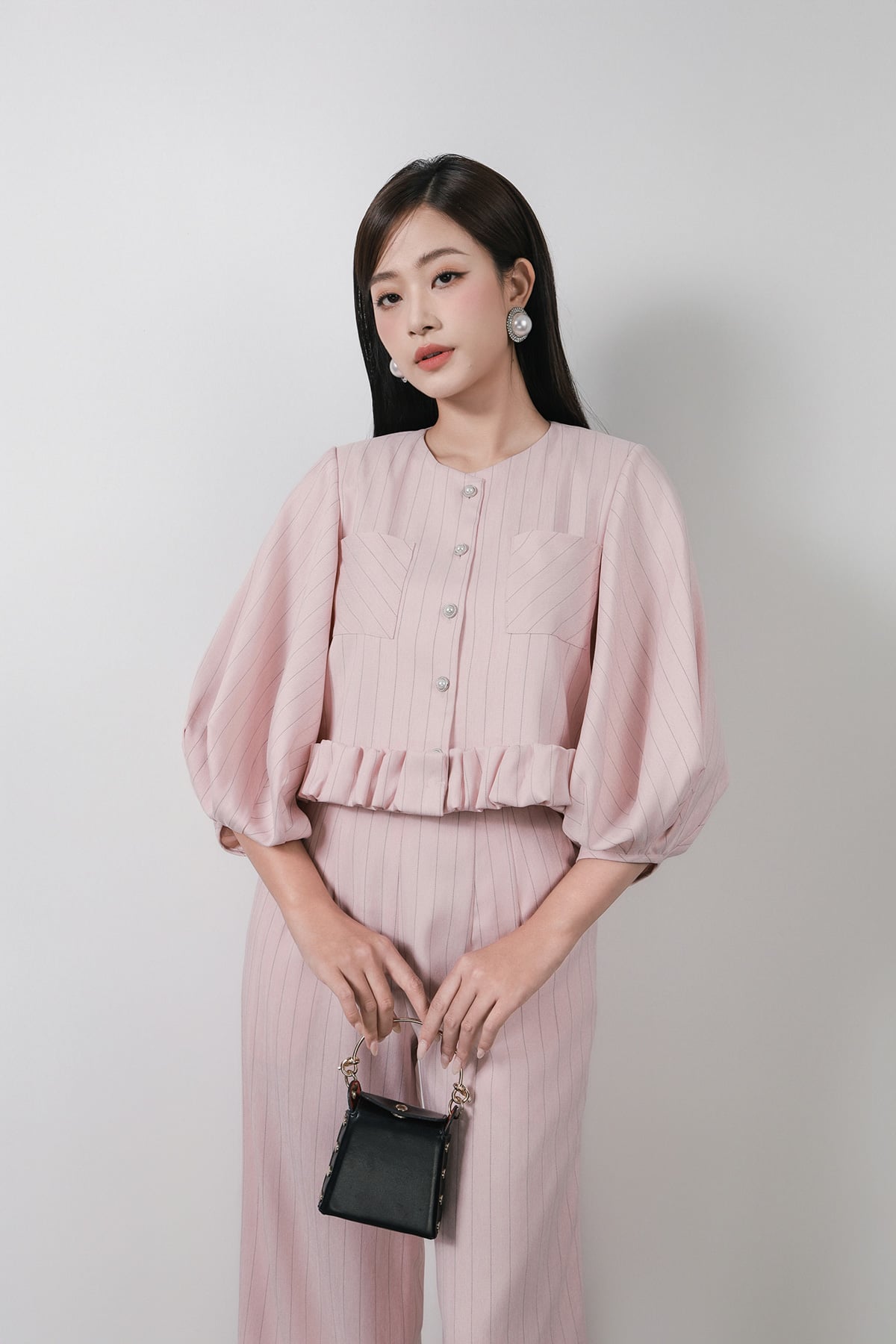 BQD73636 - Quần dài công sở vải thô kẻ dáng suông ống đứng thời trang khóa sườn - PANTIO