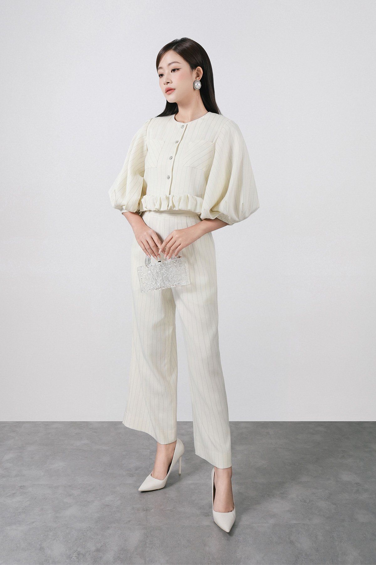 BQD73636 - Quần dài công sở vải thô kẻ dáng suông ống đứng thời trang khóa sườn - PANTIO