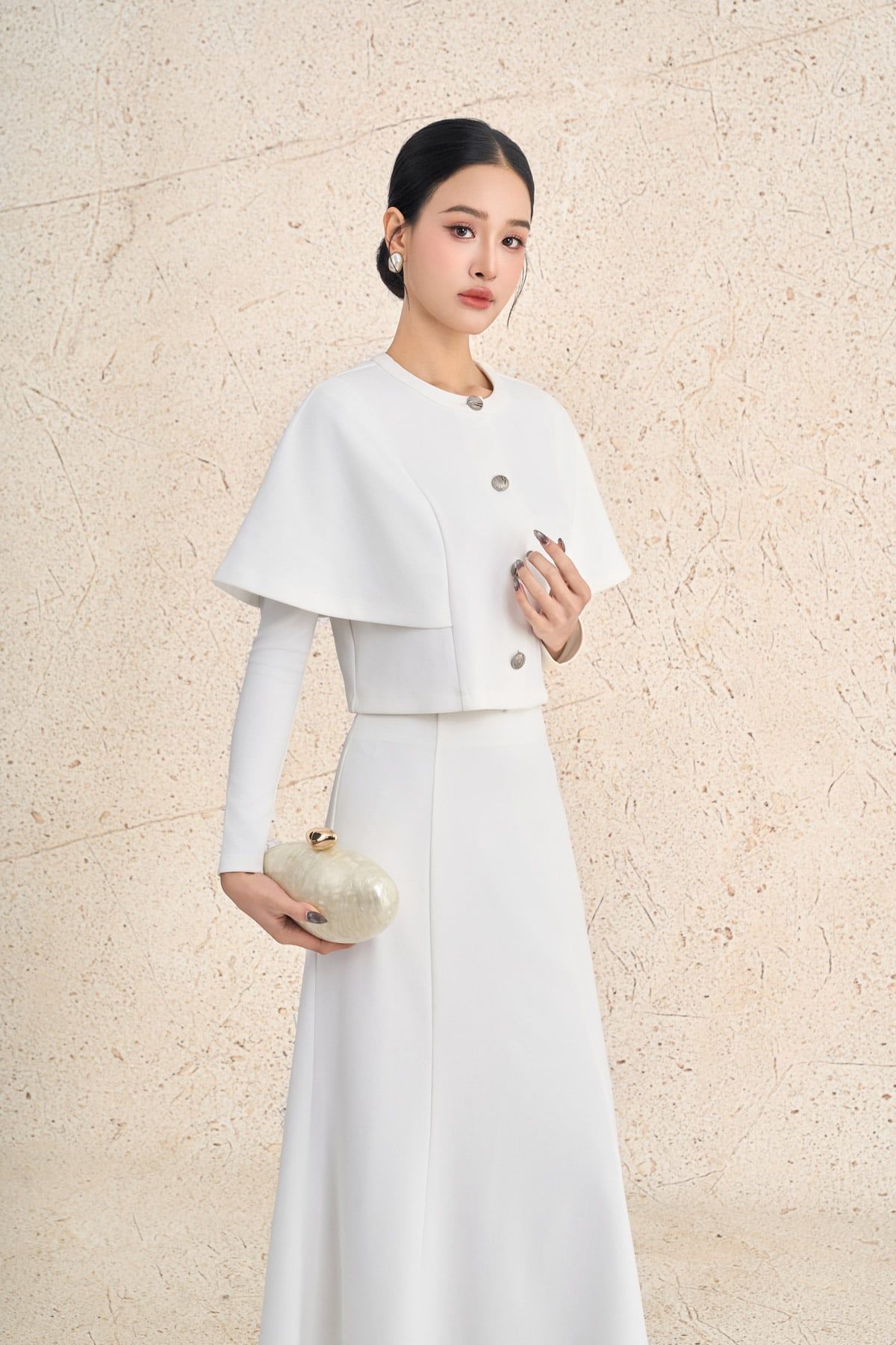 BJD93537 - Chân váy dài công sở vải cotton dáng suông cạp cao đuôi váy xoè nhẹ khoá thân sau - PANTIO