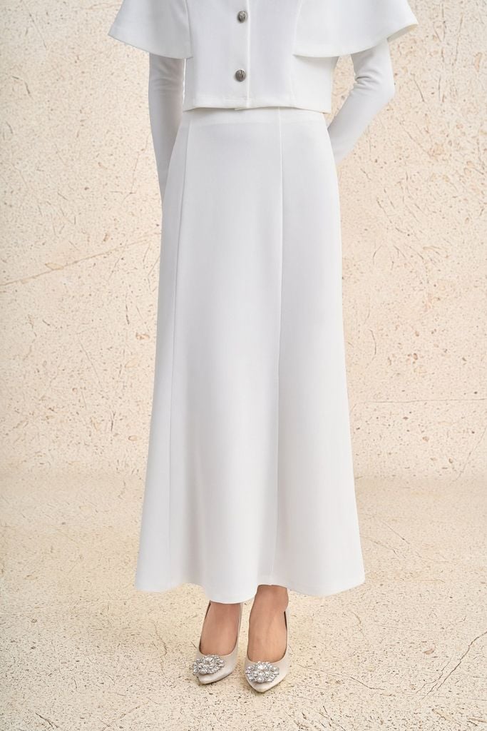 BJD93537 - Chân váy dài công sở vải cotton dáng suông cạp cao đuôi váy xoè nhẹ khoá thân sau - PANTIO