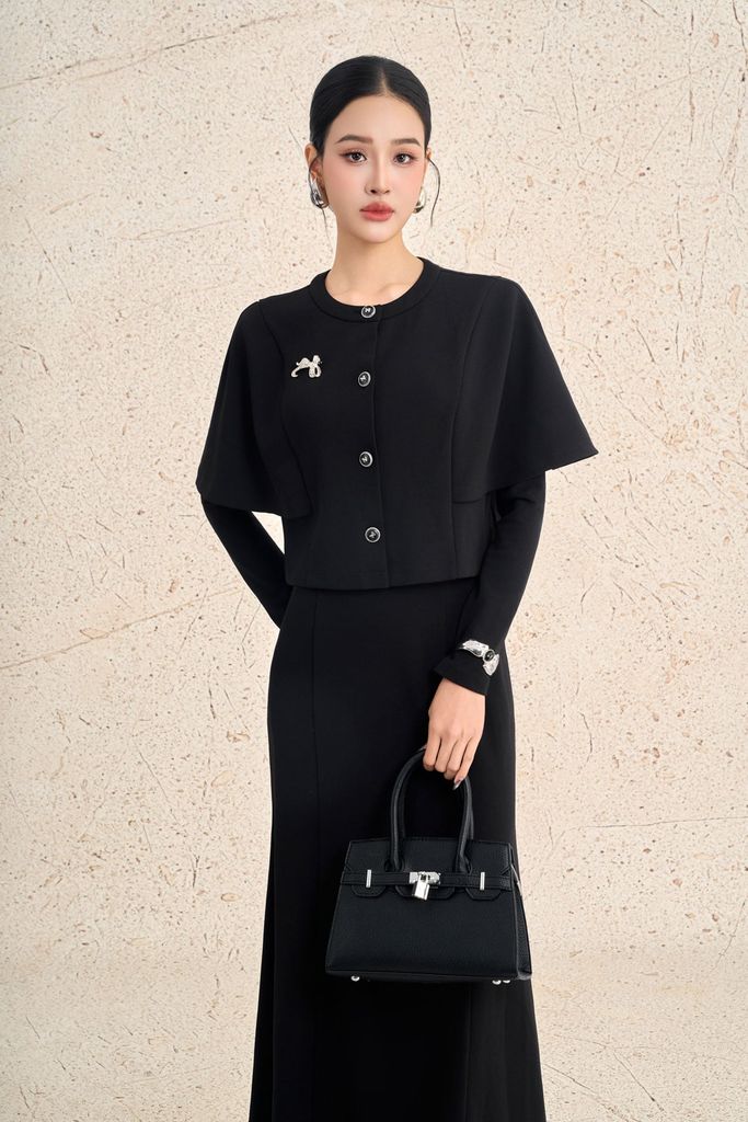 BJD93537 - Chân váy dài công sở vải cotton dáng suông cạp cao đuôi váy xoè nhẹ khoá thân sau - PANTIO