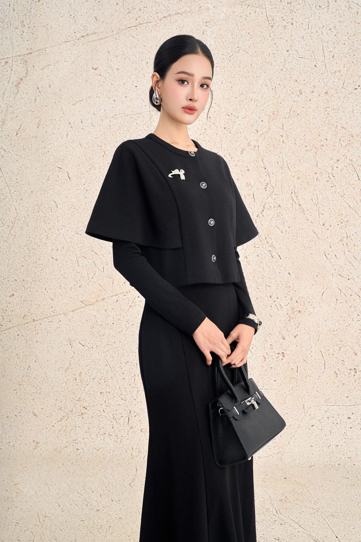 BJD93537 - Chân váy dài công sở vải cotton dáng suông cạp cao đuôi váy xoè nhẹ khoá thân sau - PANTIO