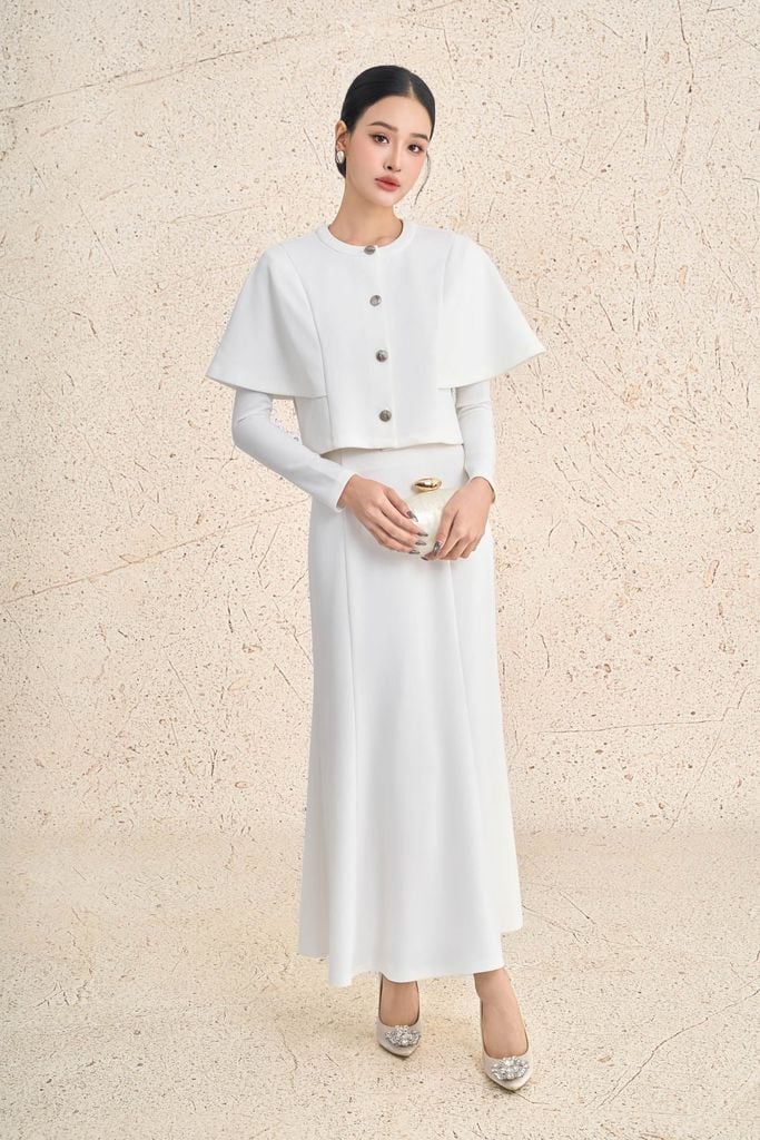 BJD93537 - Chân váy dài công sở vải cotton dáng suông cạp cao đuôi váy xoè nhẹ khoá thân sau - PANTIO