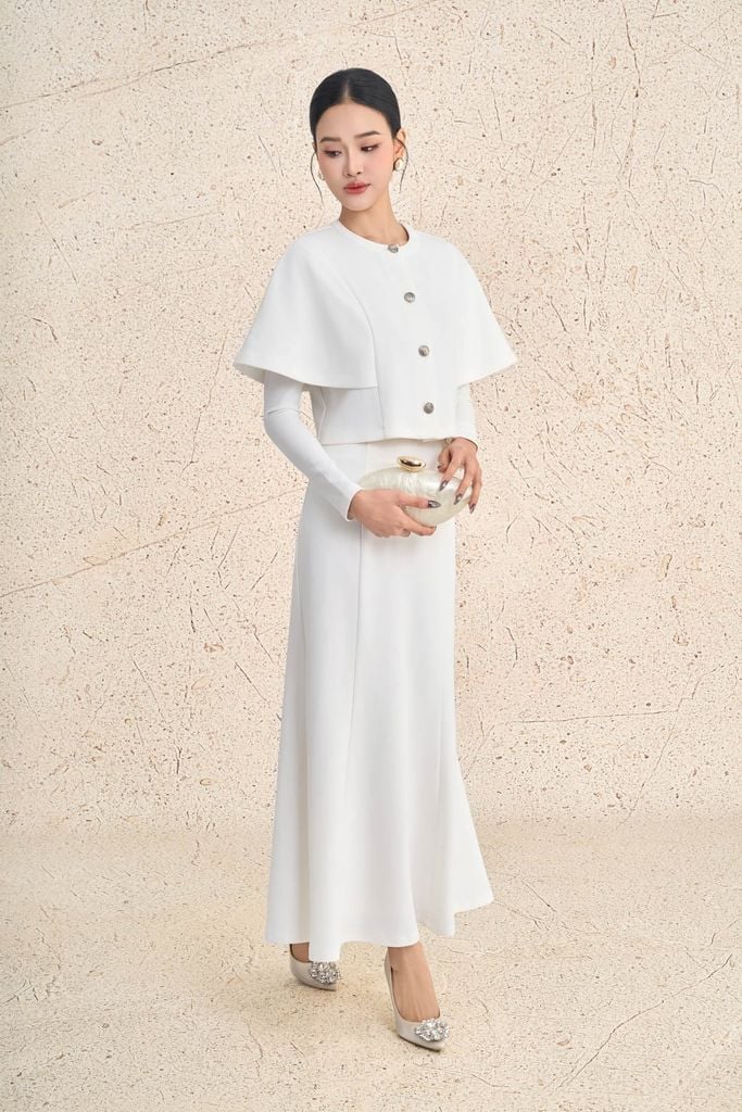 BJD93537 - Chân váy dài công sở vải cotton dáng suông cạp cao đuôi váy xoè nhẹ khoá thân sau - PANTIO