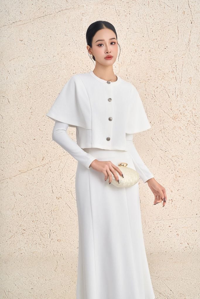 BJD93537 - Chân váy dài công sở vải cotton dáng suông cạp cao đuôi váy xoè nhẹ khoá thân sau - PANTIO