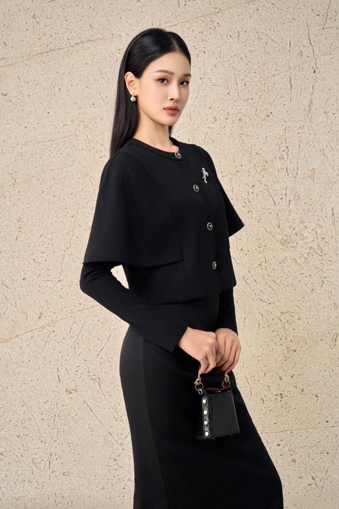 BAK93537 - Áo kiểu công sở vải cotton dáng lửng cổ tròn tay ôm thân áo cách điệu thời trang kèm cài áo sang trọng - PANTIO