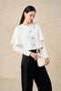 BAK93537 - Áo kiểu công sở vải cotton dáng lửng cổ tròn tay ôm thân áo cách điệu thời trang kèm cài áo sang trọng - PANTIO