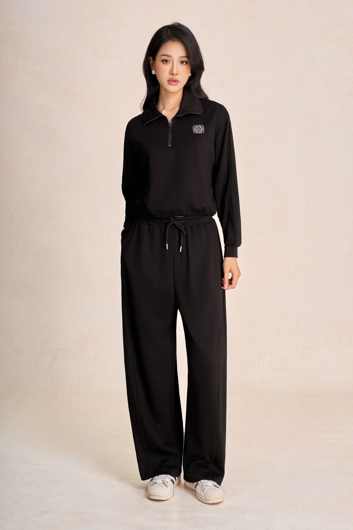 BQD93599 - Quần dài vải cotton dáng suông ống rộng cạp chun phối dây rút thời trang - PANTIO