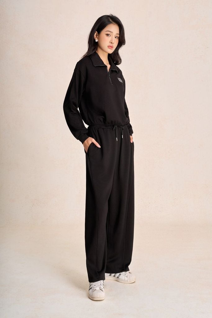 BQD93599 - Quần dài vải cotton dáng suông ống rộng cạp chun phối dây rút thời trang - PANTIO