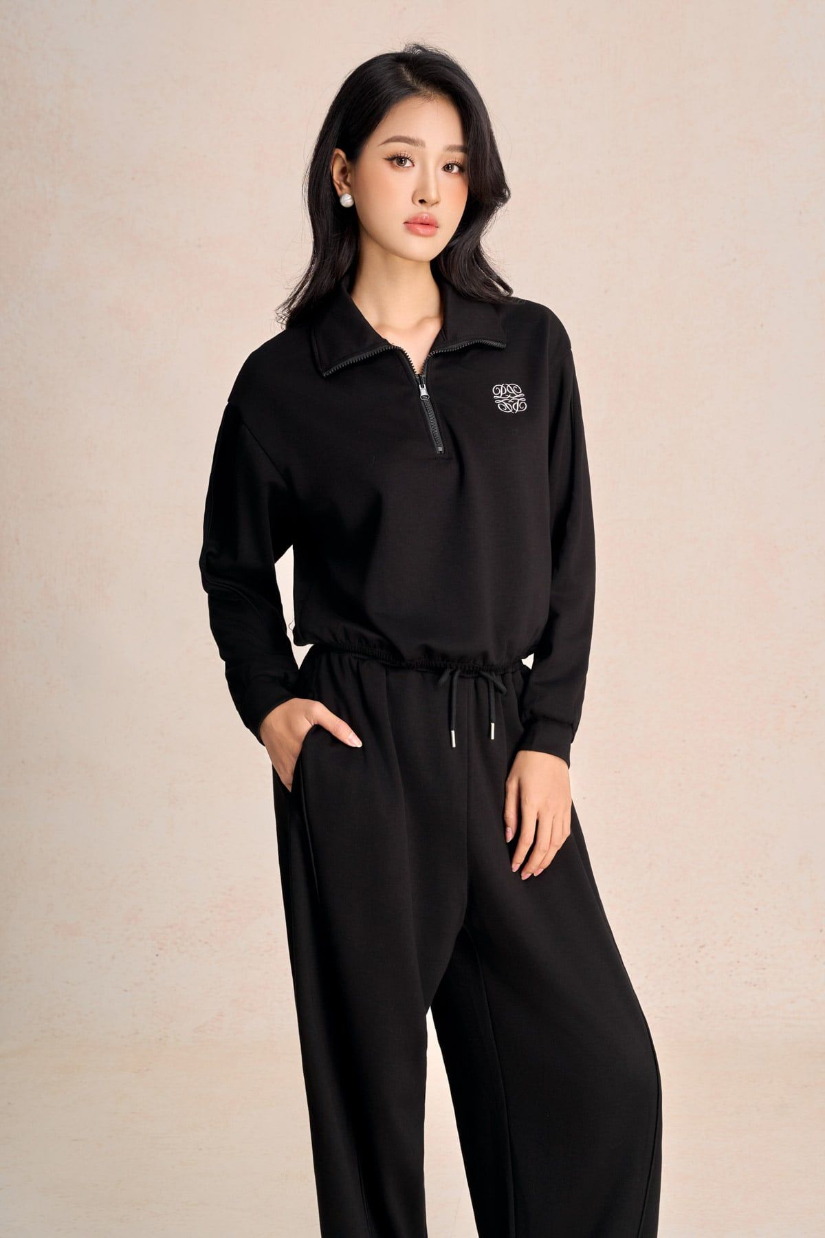 BQD93599 - Quần dài vải cotton dáng suông ống rộng cạp chun phối dây rút thời trang - PANTIO