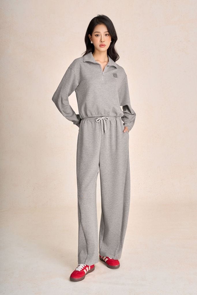 BQD93599 - Quần dài vải cotton dáng suông ống rộng cạp chun phối dây rút thời trang - PANTIO