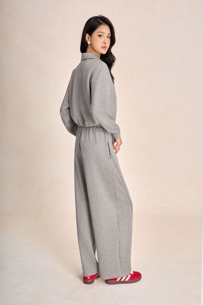 BAK93599 - Áo kiểu dạo phố vải cotton dáng ngắn cổ bẻ tay dài gấu áo bo chun tạo kiểu - PANTIO
