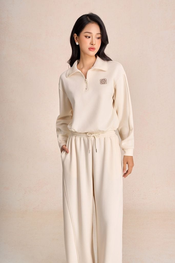 BQD93599 - Quần dài vải cotton dáng suông ống rộng cạp chun phối dây rút thời trang - PANTIO