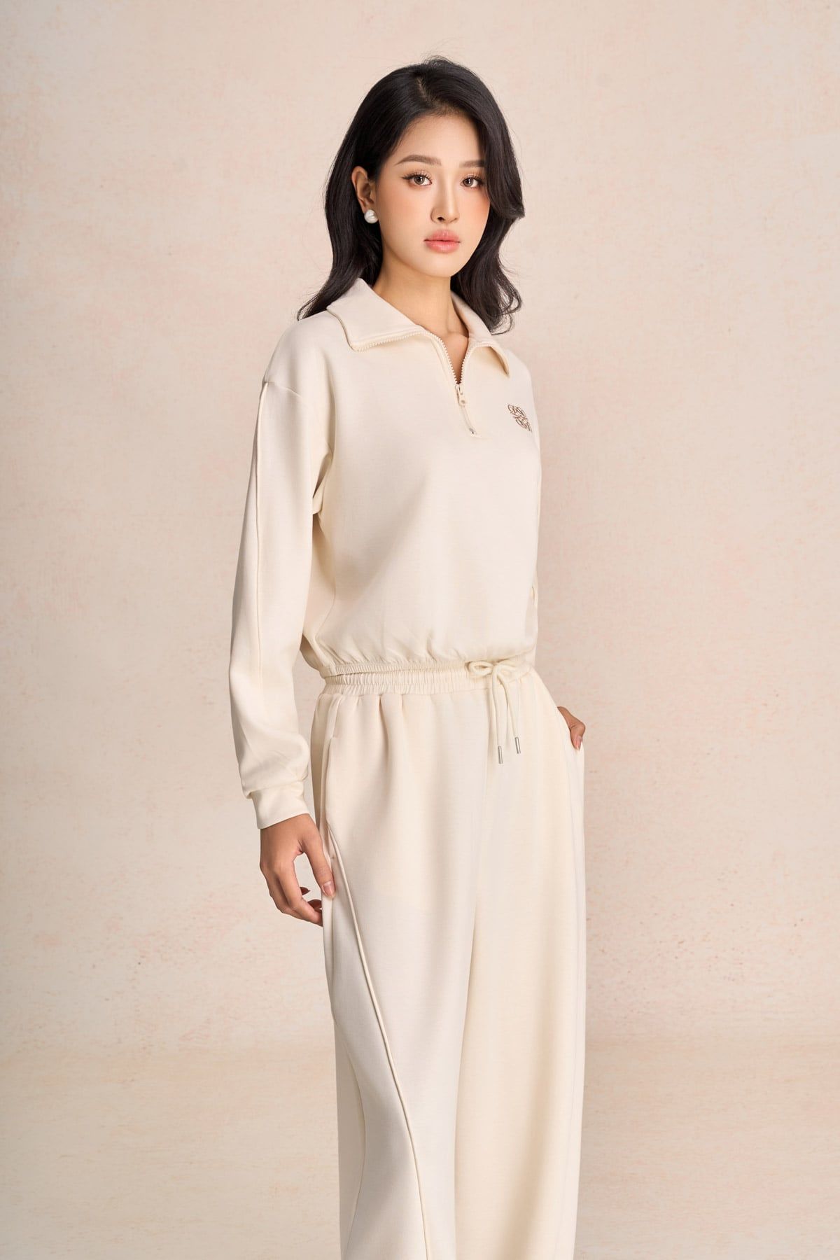 BQD93599 - Quần dài vải cotton dáng suông ống rộng cạp chun phối dây rút thời trang - PANTIO