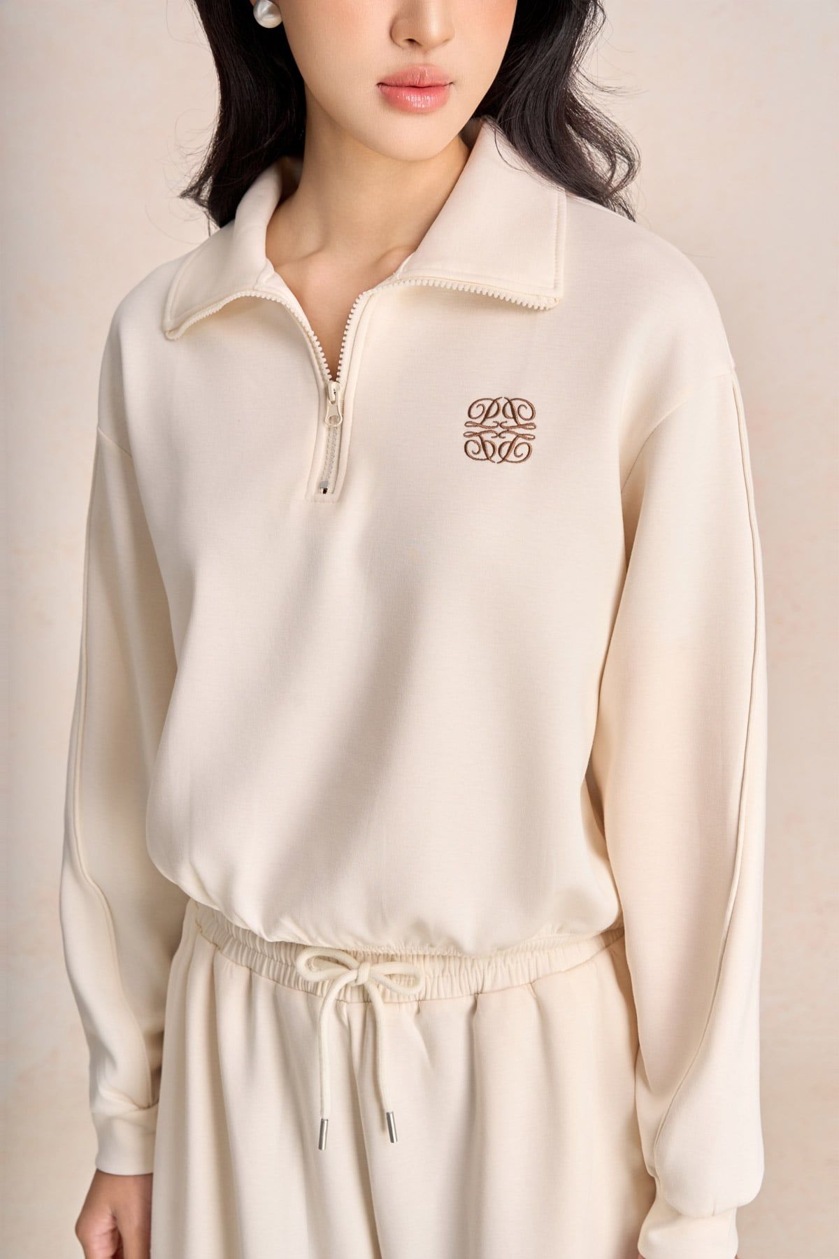 BQD93599 - Quần dài vải cotton dáng suông ống rộng cạp chun phối dây rút thời trang - PANTIO