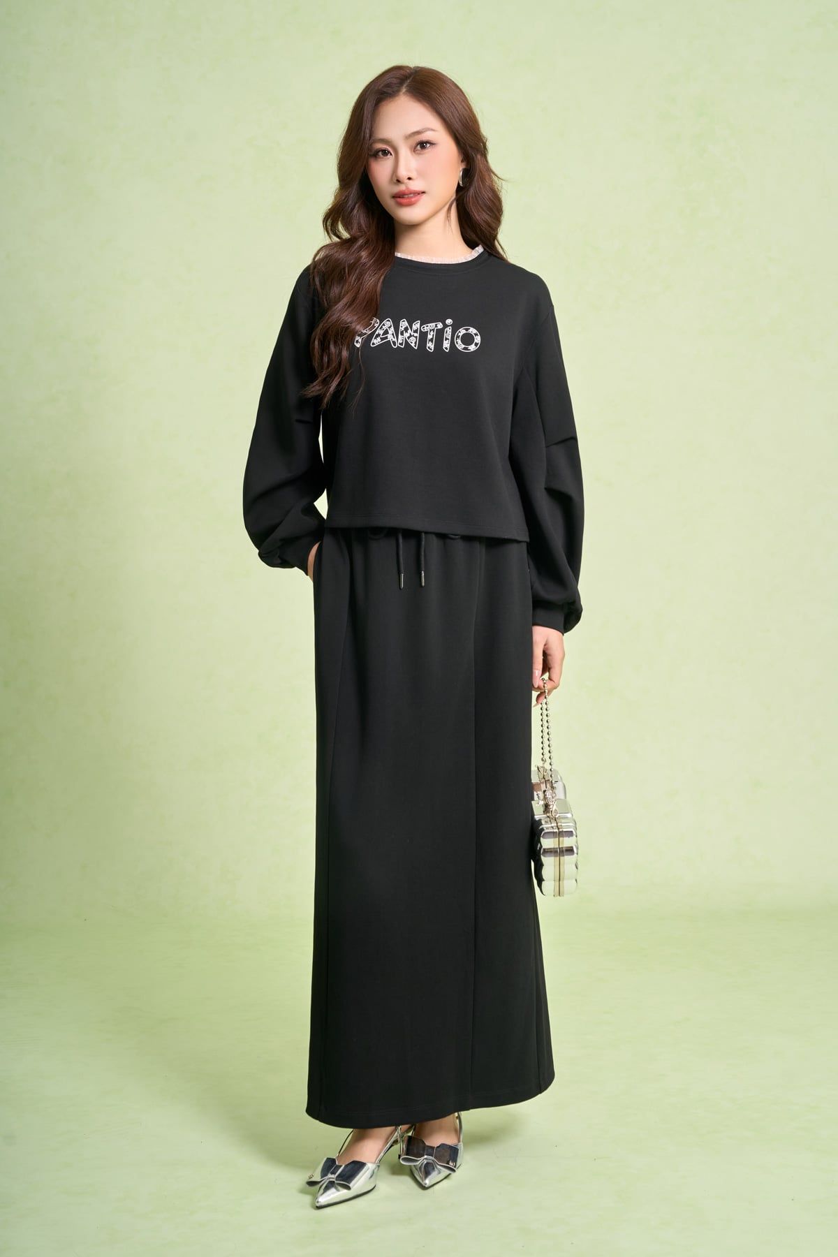 BJD93643 - Chân váy dài vải cotton dáng suông cạp chun thân sau xẻ tà - PANTIO