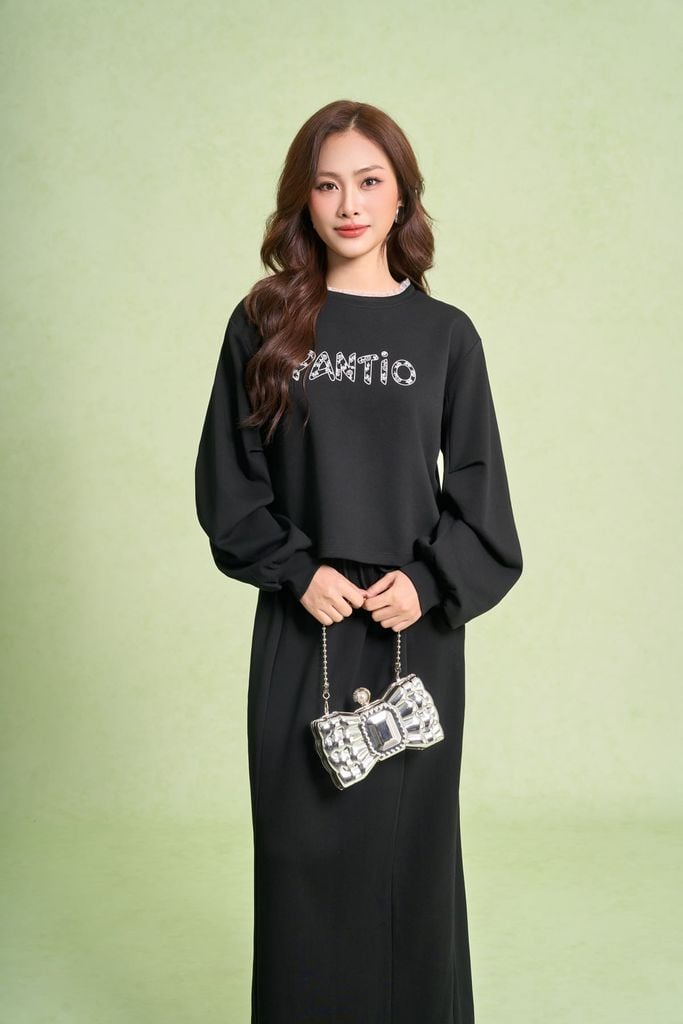 BJD93643 - Chân váy dài vải cotton dáng suông cạp chun thân sau xẻ tà - PANTIO