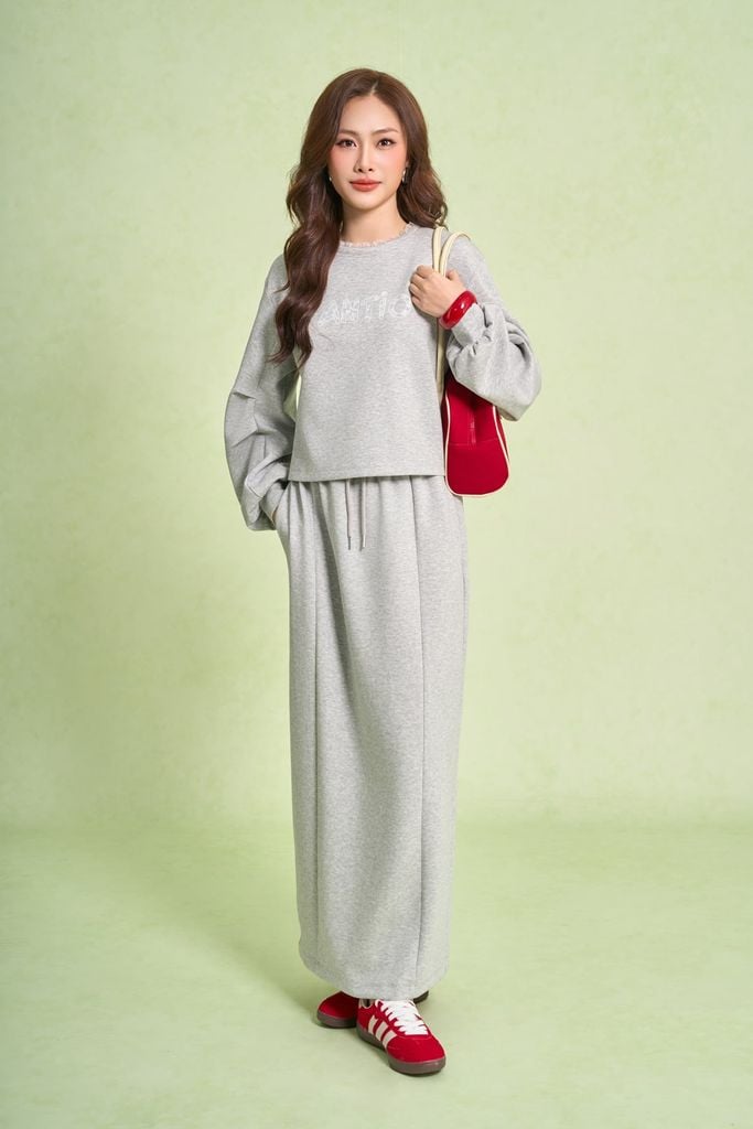 BJD93643 - Chân váy dài vải cotton dáng suông cạp chun thân sau xẻ tà - PANTIO