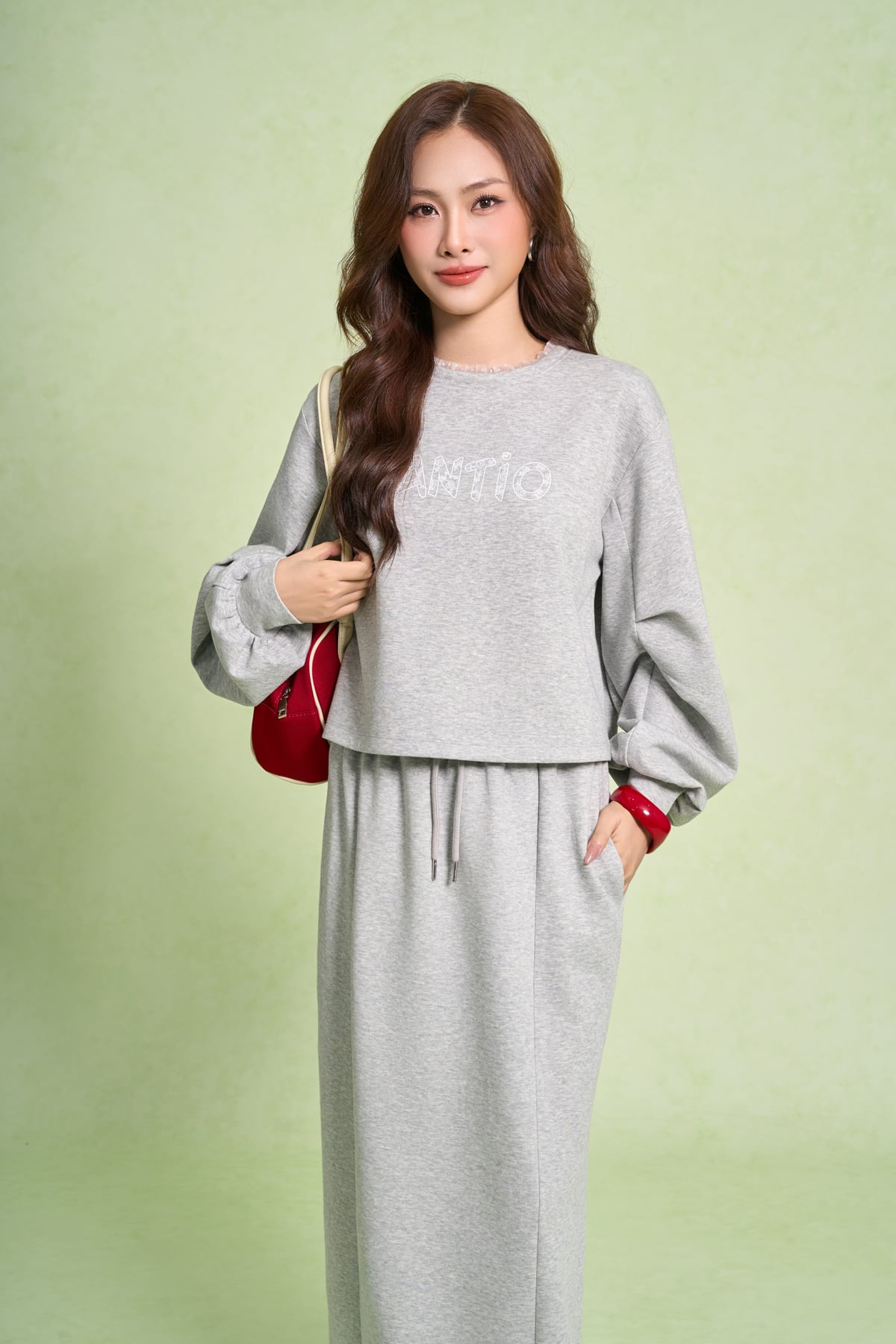 BJD93643 - Chân váy dài vải cotton dáng suông cạp chun thân sau xẻ tà - PANTIO