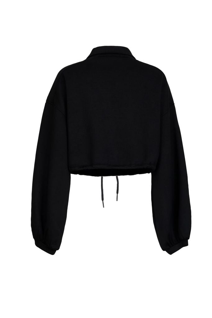 BAK93718 - Áo kiểu dạo phố vải thun cotton dáng croptop cổ bẻ phối khóa kim loại thân áo in hoạ tiết gấu bo chun ôm - JAN.