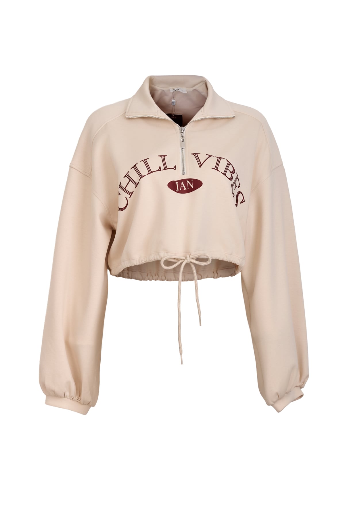 BAK93718 - Áo kiểu dạo phố vải thun cotton dáng croptop cổ bẻ phối khóa kim loại thân áo in hoạ tiết gấu bo chun ôm - JAN.