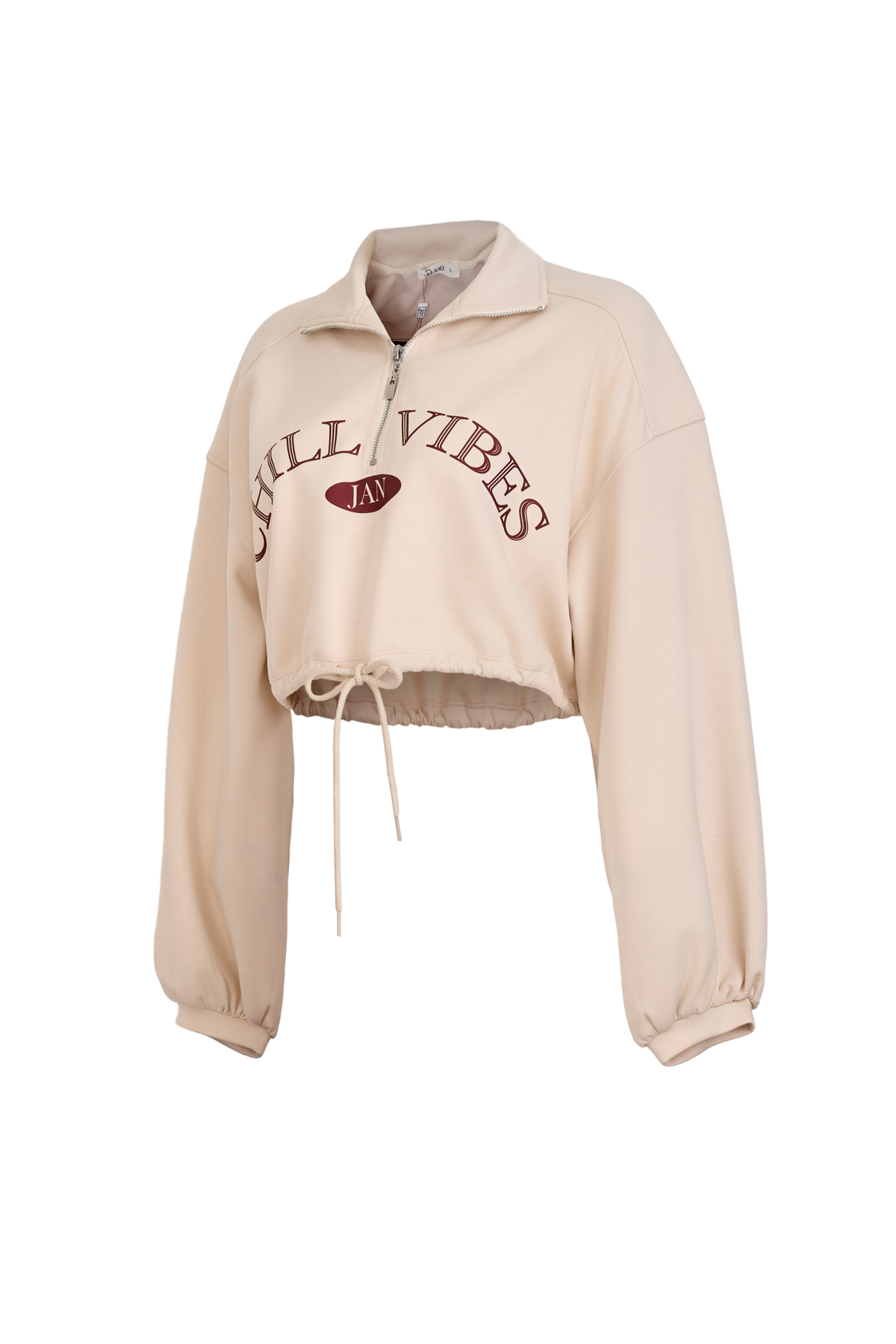 BAK93718 - Áo kiểu dạo phố vải thun cotton dáng croptop cổ bẻ phối khóa kim loại thân áo in hoạ tiết gấu bo chun ôm - JAN.